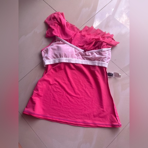 Be Creative swim top Women's Pink One-Shoulder Ruffle Top size 12 - Picture 6 of 16